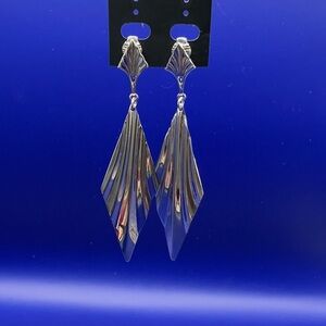 Silver-Tone Drop Art Deco Style Clip-on Earrings